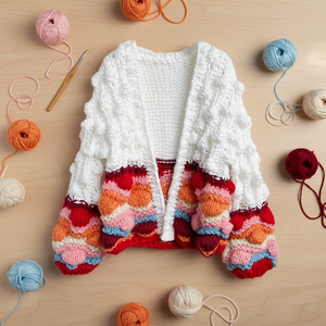 Vente en gros de cardigan pour femmes, style bohème, crocheté à la main, avec des boules de laine 3D, motif géométrique, manches longues, personnalisable, <span class=keywords><strong>pull</strong></span> en tricot - Product Image 1