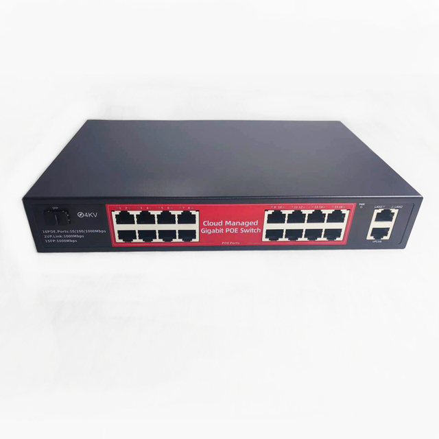 Sunsoont 16 Port POE Watchdog QOS by APP 802.3af/at Standard Gigabit Cloud Managed Switch 240W Built-in Power