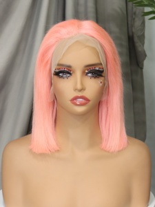 Peluca Bob Rosa de Cabello Humano, 250% de Densidad, 13x4, Encaje Frontal Transparente, Doble Trama, Liso Extremo, Pelucas Bob Teñidas para Mujeres Negras - Product Image 2