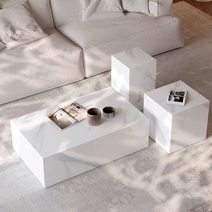 Set Moderno di Lusso per Soggiorno Personalizzato con Base in Pietra Sinterizzata Marmo Calacatta Viola a Cubo, 3 Pezzi Incluso Tavolino <span class=keywords><strong>da</strong></span> Caffè a Cubo - Product Image 4