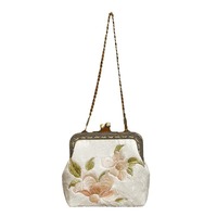 Pochette de soirée Cheongsam brodée en polyester à motif floral, style vintage, avec chaîne et fermoir métallique