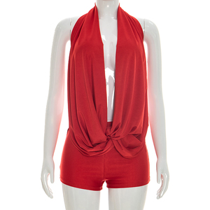 Viviblook J26RP134 Women Summer Romper Sexy Halter Solid Color Backless Sleeveless Twisted Casual One Piece Romper - Product Image 2