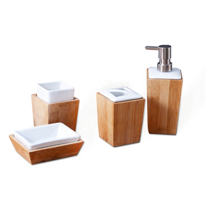 Wholesale Promotional Modern Design Customized logo White Ceramic Bathroom <strong>Accessories</strong> Set with Bamboo - Product Image 1