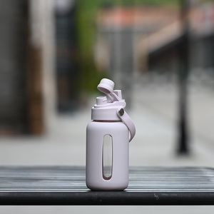 Bouteille d'eau en verre borosilicate avec couvercle en silicone et poignée, anti-fuite, portable, pour extérieur, gym, voyage, gobelet transparent - Product Image 2