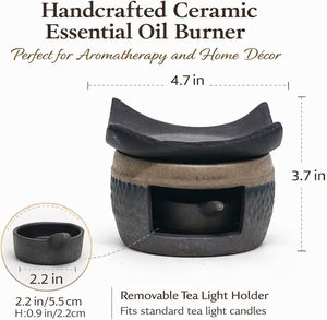 Brûleur d'encens en céramique et métal Zen, diffuseur d'huiles essentielles, chauffe-cire pour bougies chauffe-plat, aromathérapie pour la maison et la méditation avant le sommeil - Product Image 2