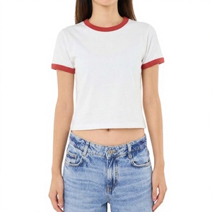 T-shirt bébé rouge à col contrastant, impression DTF, 40 fils, 210 g/m², personnalisé, haute qualité Thaïlande - Product Image 1