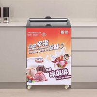 Petit congélateur horizontal pour crème glacée avec porte en verre incurvée, vitrine de magasin de proximité