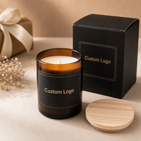 Bougie en verre ambré à la cire d'abeille parfumée personnalisée avec couvercle et boîte d'emballage pour les fêtes/Noël