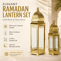 Ensemble de lanternes en verre et métal doré personnalisées, porte-bougie marocain pour la décoration de la maison pour l'Aïd, vente en gros