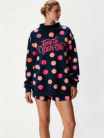 Sweat-shirt à col montant à pois pour femme, longueur allongée, avec logo brodé personnalisé, haut décontracté pour l'extérieur