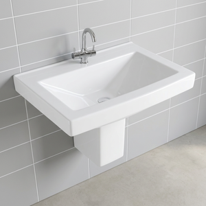 Lavabo rectangulaire demi-piedestal en céramique et porcelaine, résistant à l'eau, pour salle de bain d'hôpital - Product Image 2