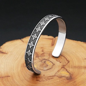 yunnique Celtic Knot Stainless Steel <b>Bangle</b> Men's C-Shaped Open <b>Bracelet</b> Retro Star Pattern Jewelry Gift - Product Image 2