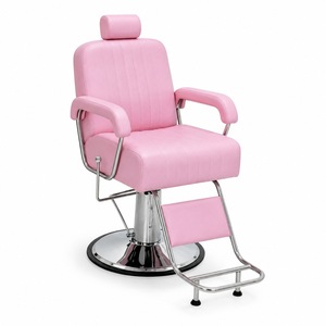 Pink Leather Hydraulic Barber <b>Chair</b> <b>Reclining</b> Salon <b>Chair</b> with Footrest Electroplated Metal for Hairdressing Beauty Salon - Product Image 6