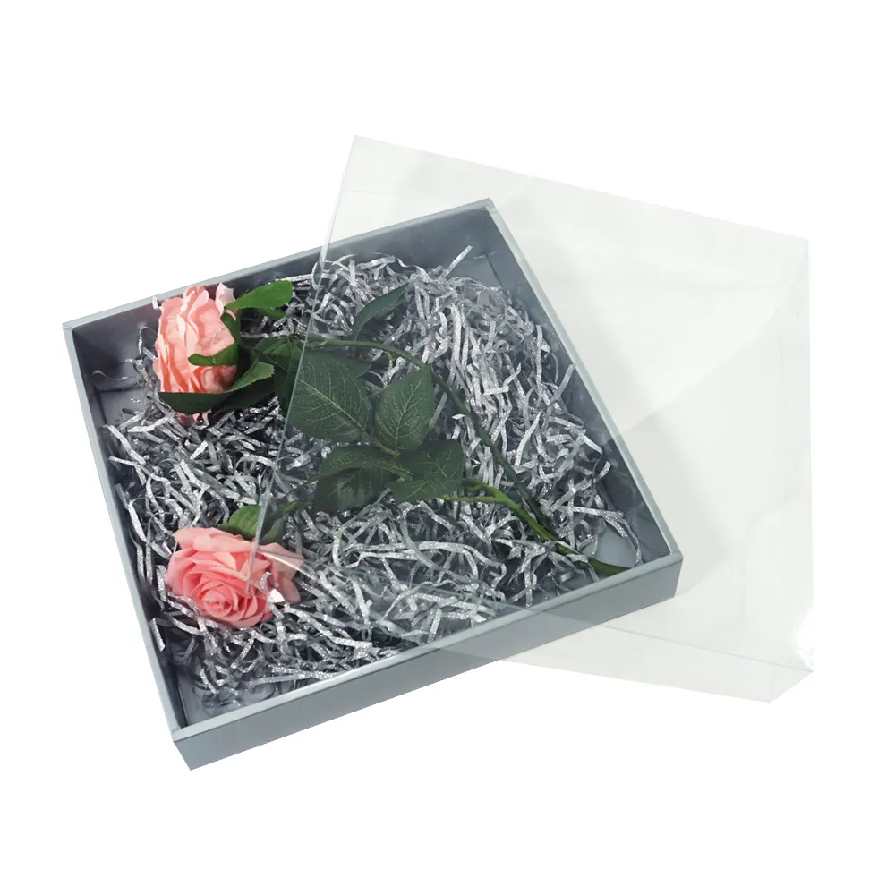 ZL Wholesale Luxury Gray Color New Arrival Fo Simple Elegant Folding Christmas Packaging Gift Box With Clear Lid And Paper Base