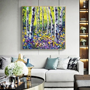 Pintura al Óleo Abstracta 100% Original, Arte en Lienzo de Naturaleza Pintado a Mano con un Gran Árbol de Abedul - Product Image 3