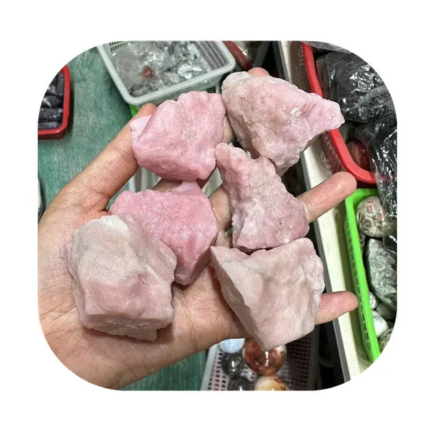 หินธรรมชาติบำบัดแร่หินดิบสีชมพูโอปอลหินหยาบสำหรับตกแต่งหินธรรมชาติ