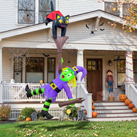 Chat gonflable d'Halloween monté sur une balai de sorcière, décoration de jardin gonflable avec lumière LED pour fête d'Halloween en extérieur