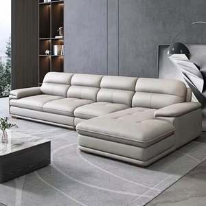 Sofá de Diseño Moderno para Sala de Estar, Cubierta de Cuero Vacuno, Estructura de Madera de Pino, Estilo Nórdico Simple y Moderno, Sofá de Una Plaza y Tres Plazas - Product Image 1