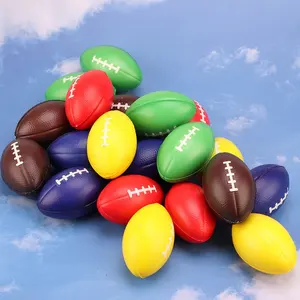 Bolas de estresse de rugby de 9 cm com logotipo personalizado promocional colorido para estresse de espuma PU