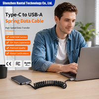 Câble USB C tressé HANTAI, cordon de charge enroulé anti-emmêlement pour clavier mécanique, voiture, Android Auto, courant 3A