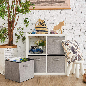 GuangDong 13 Inch Foldable Linen Fabric Toy Organizer <strong>Storage</strong> Bin for Kids Child Toy <strong>Units</strong> Boxes with Two Handles - Product Image 5