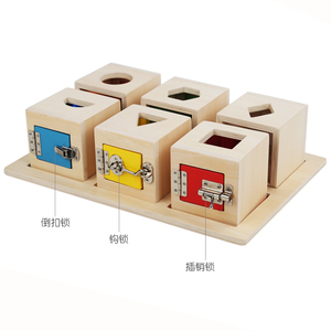Boîte à six serrures en bois au design classique, boîte d'activités, jouets éducatifs pour la petite <span class=keywords><strong>enfance</strong></span>, jouets sensoriels pour enfants, CPC CE - Product Image 5