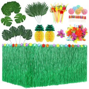Falda de <span class=keywords><strong>mesa</strong></span> de hierba verde <span class=keywords><strong>para</strong></span> decoraciones de fiesta de cumpleaños Luau hawaiana falda de <span class=keywords><strong>mesa</strong></span> desechable <span class=keywords><strong>para</strong></span> eventos temáticos Luau - Product Image 4