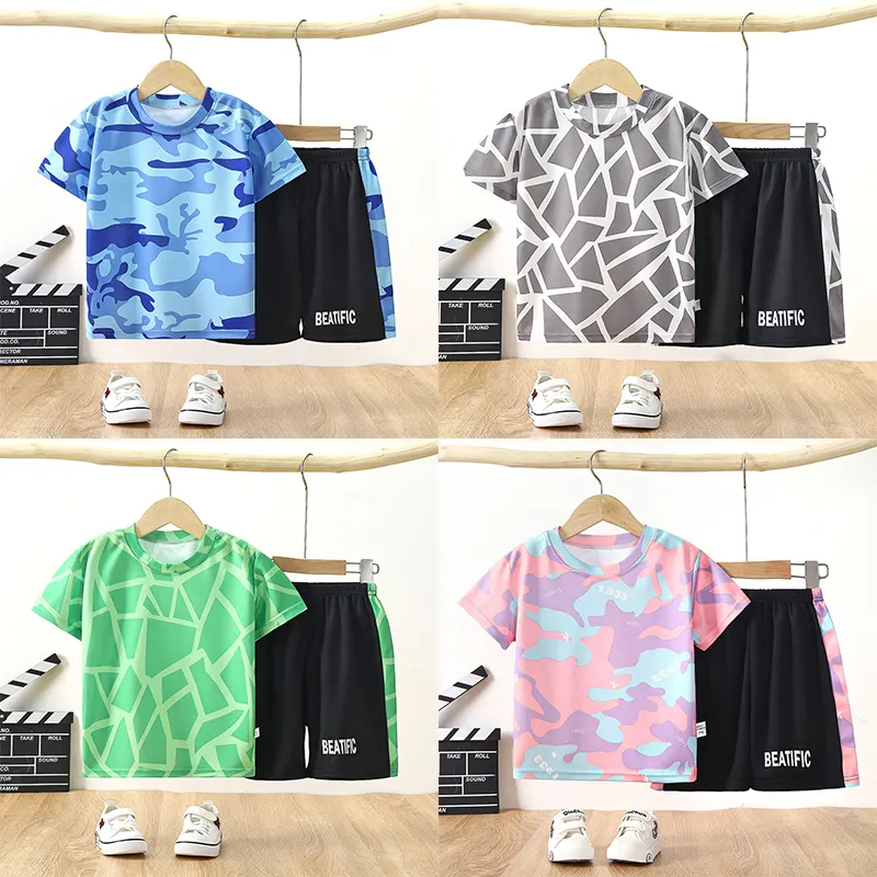 Hot Sale Summer Children's Clothing Sets Baby Boy Sets two piece T-shirt polo kids clothes cool Cartoon camo summer shorts wear