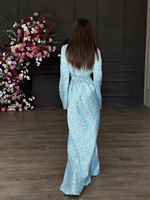 Abaya musulmane élégante pour femmes, en polyester, col en V, longueur cheville, imprimé floral, style décontracté, pour l'Aïd, vente en gros, approvisionnement stable