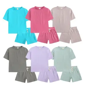 100% 纯棉女童服装套装夏季女婴学步休息室穿短袖t恤儿童两件套自行车短套