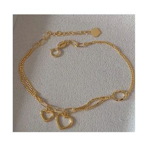 Xinfly 18K Real Gold <b>Bracelet</b> Two Hollow Hearts Fine Jewelry Unisex Classic <b>Cute</b> Yellow Gold - Product Image 1