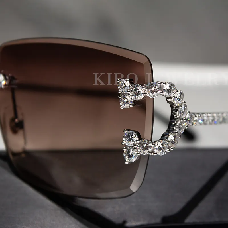 Gafas de estilo Hip Hop, montura de Metal con diamantes de moissanita de 4mm