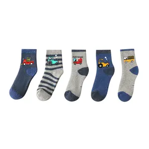 5 doubles Breathable Children's Socks Comfortable Cotton Cute Boys Socks 2024 Combed Cotton Baby Anti slip Newborn Kid Socks