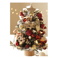 Sapin de Noël floqué de table avec lumières LED et décorations, mini sapin de Noël artificiel
