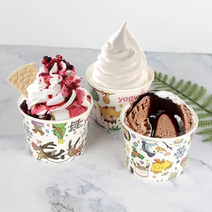 Custom Printed Ice Cream Bowl Disposable Paper Ice Cream Cups With Lids Craft Paper Food Customized Single Wall Paper Cup Accept