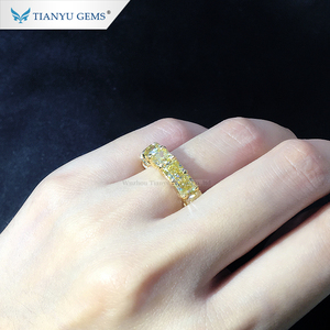 Tianyu Gems Customized 14k Yellow Gold Asscher <strong>Ice</strong> Cut Yellow Moissanite Diamond <strong>Ring</strong> Band - Product Image 3