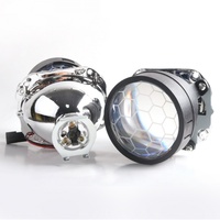 Sanvi 2.5'' Lentille de projecteur MINI Bi-Xénon HID à revêtement bleu H1, Anneau adaptateur de base de phare de voiture en nid d'abeille 12V LHD pour rétrofit