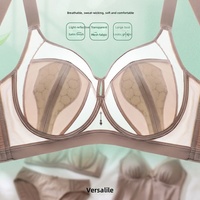 Soutien-gorge sans armatures en satin réfléchissant la lumière pour femmes rondes ; Respirant, sans coutures, avec design en maille ajourée, contrôle latéral et fermeture à quatre rangées à l'arrière