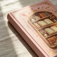 Carnet à couverture rigide avec illustration de bibliothèque, journal personnalisé, impression florale rose, agenda pour salle d'étude, cadeau pour lecteur