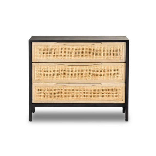 Modern Solid Wood Rattan 3 Drawer Chest of Drawers Bedroom Storage Dresser Cabinet Home Furniture