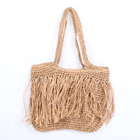 Maßgefertigte Naturpapier-Stroh-Quasten-Tasche mit Buchstabenmuster, Große Kapazität, Umweltfreundlich, Modisch, Handgefertigt, Gewebte Strandtasche für Sommer und Herbst mit Ketten