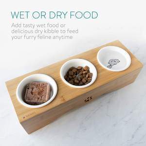 Doubles bols en céramique antidérapants pour chiens et chats, 12 pièces, en bambou, pour animaux domestiques, avec support en bois, vente en gros - Product Image 3