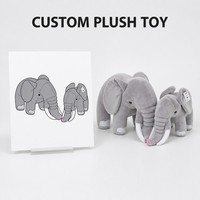 Peluche personnalisée éléphant gris réaliste avec longue trompe et croc, cadeau d'anniversaire en polyester