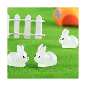 Glow In Dark Bunnies Rabbit Resin Charms For Miniature Figures Micro Landscape Dollhouse Easter Decoration