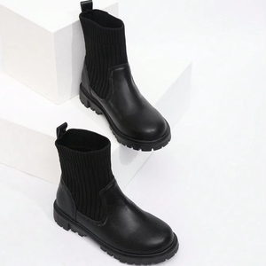 Bottes courtes pour enfants en gros, bottes en cuir imperméables chaudes et tricotées à la mode pour filles - Product Image 5