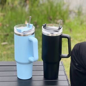 Vaso de Acero Inoxidable de Primera Generación de Fábrica, 40oz, para Auto, con Gran Capacidad, Asa y Pajita, Doble Capa, Aislamiento al Vacío, Portátil - Product Image 2