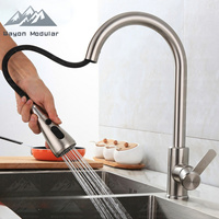 Wayon 304 robinet de cuisine en acier inoxydable extractible pour eau chaude et froide sur la tête du bouton d'arrêt