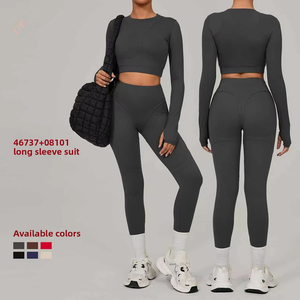 Completo Sportivo Invernale da Donna 2 Pezzi, Stile Europeo Americano, Solido, Aderente, Spazzolato, per Yoga, Asciugatura Rapida, Traspirante, per Fitness e Corsa all'Aperto - Product Image 1