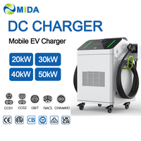 Station de recharge mobile DC MIDA 20kW 30kW 50kW, chargeur rapide portable pour véhicules électriques avec entrée d'alimentation AC, CCS2, OCPP pour le stationnement et l'utilisation en flotte