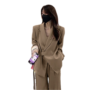 Completo completo completo a vita alta <span class=keywords><strong>S</strong></span>-3XL con giacca tinta unita per pantaloni lunghi primavera e autunno - Product Image 1